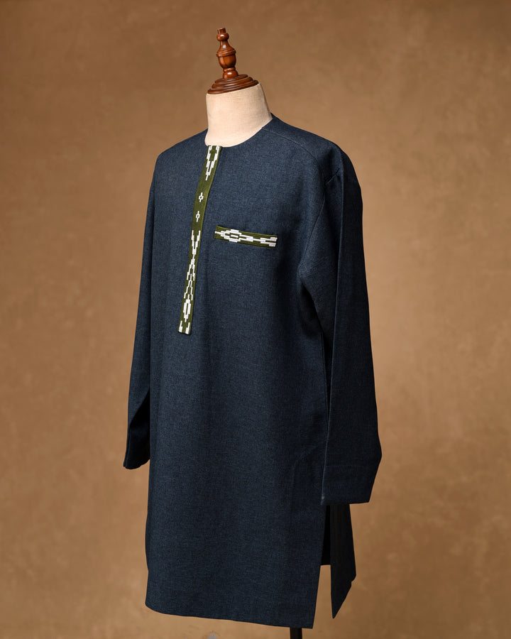 Men's Teal Kaftan with Green Embroidery