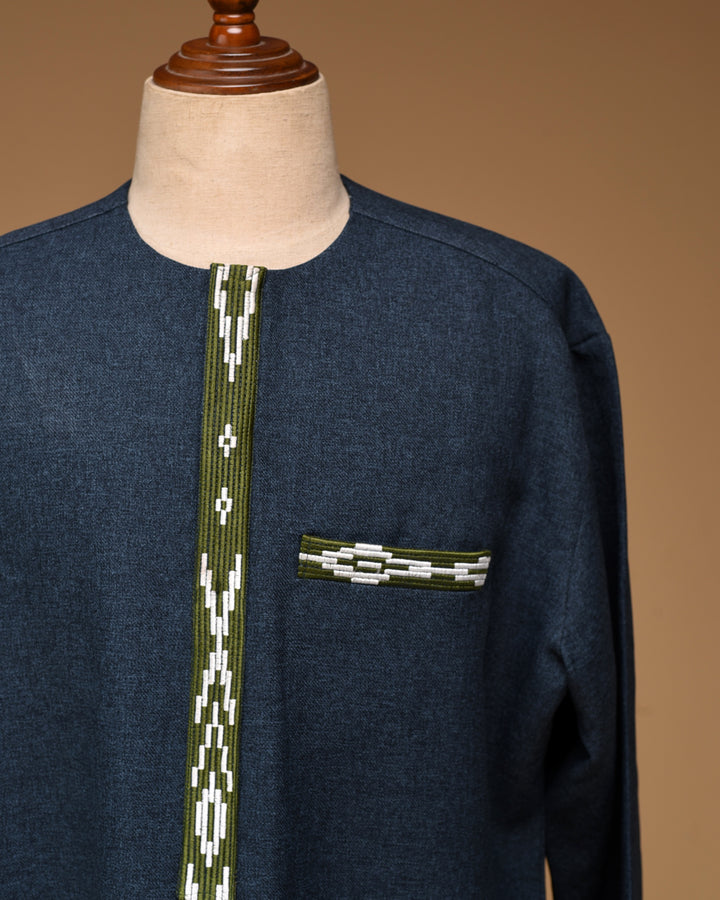 Men's Teal Kaftan with Green Embroidery