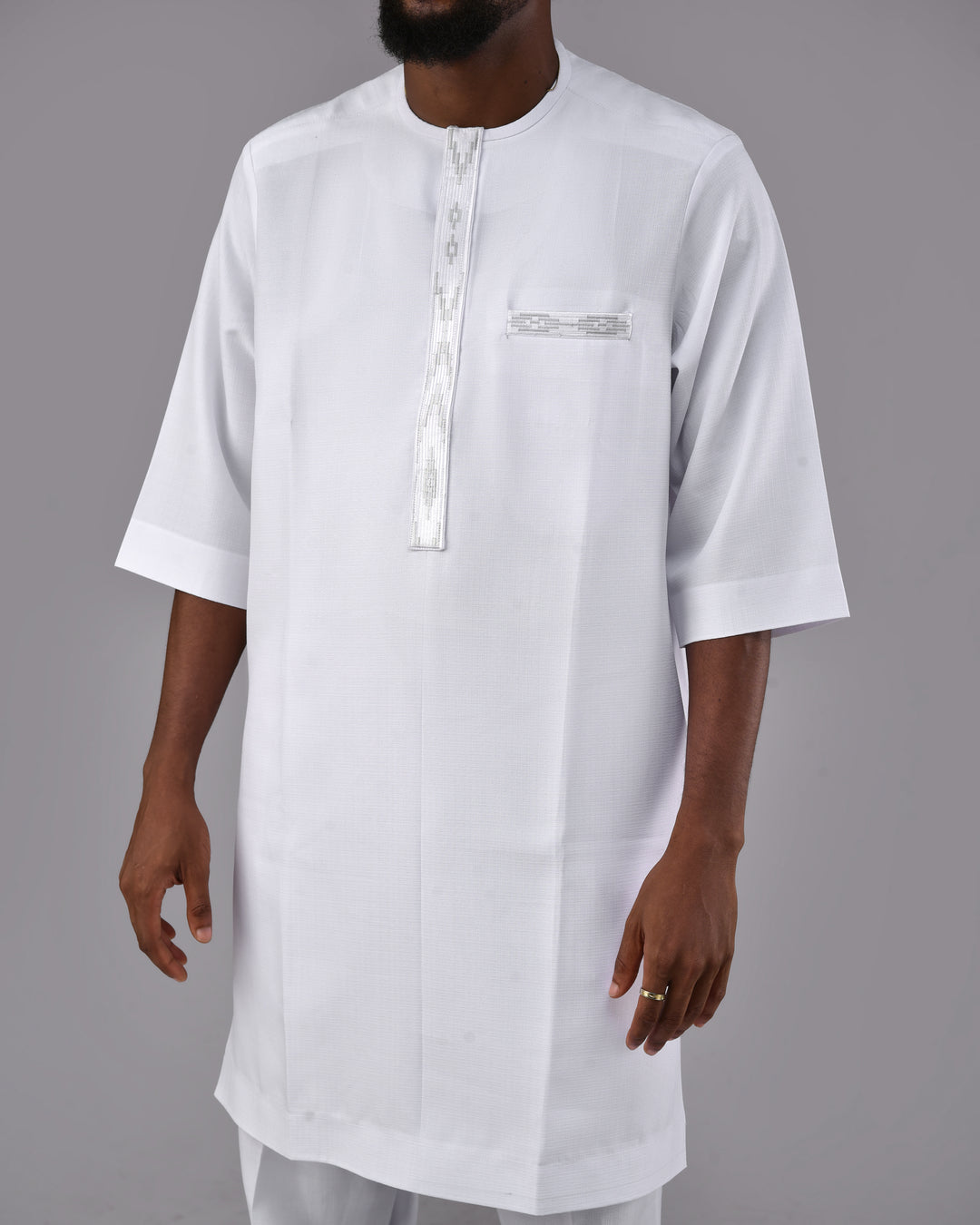 White Embroidery Kaftan 3/4 Sleeve