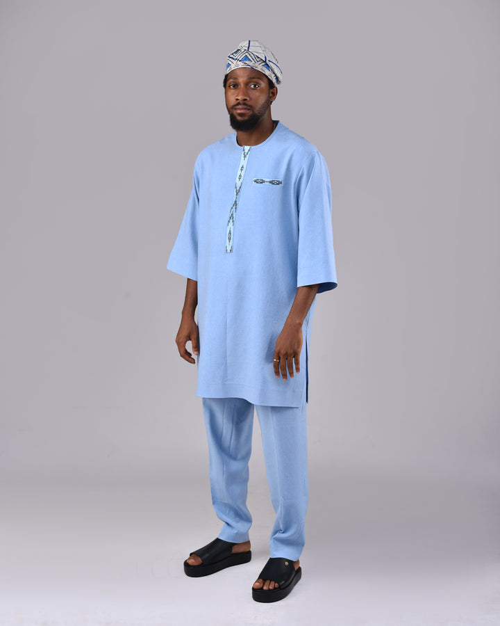 Sky Blue Embroidery 3/4 Sleeve Kaftan