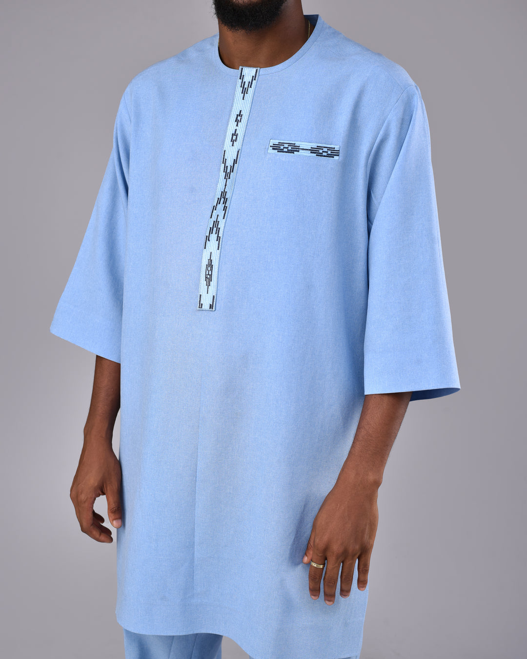 Sky Blue Embroidery 3/4 Sleeve Kaftan