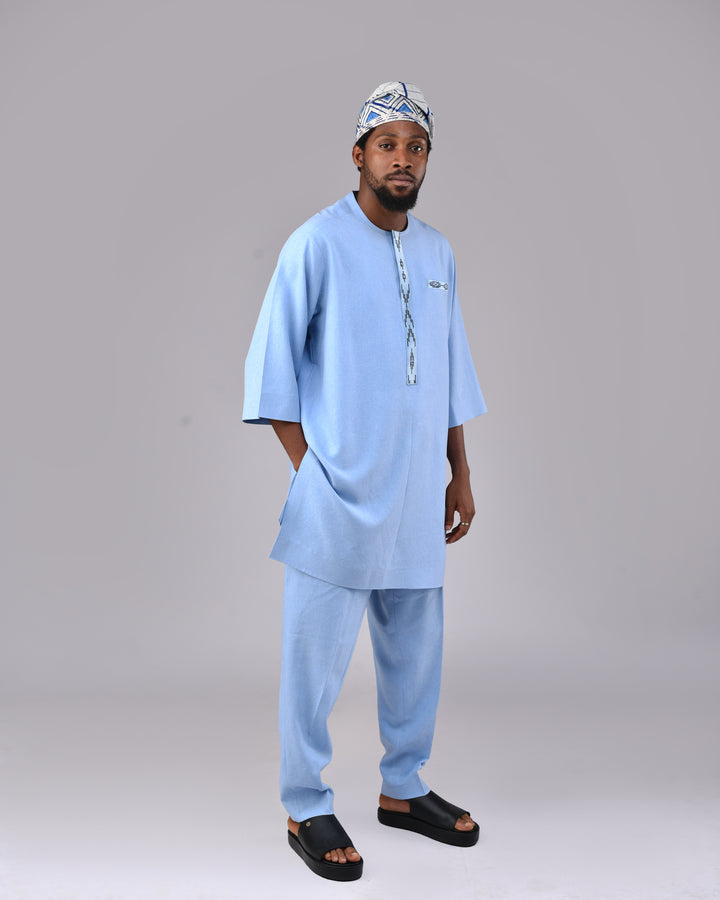 Sky Blue Embroidery 3/4 Sleeve Kaftan