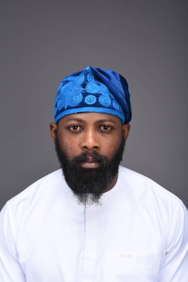 Navy Velvet Ijebu Cap with Light Blue Embroidery