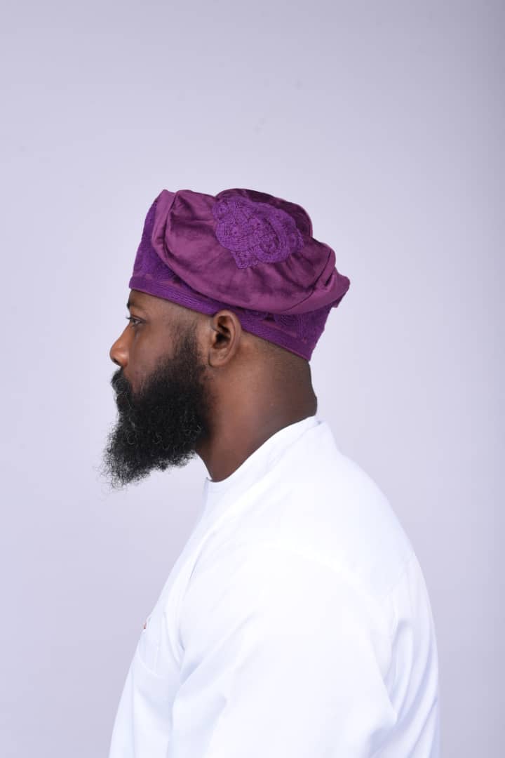 Purple Velvet Ijebu Cap with embroidery