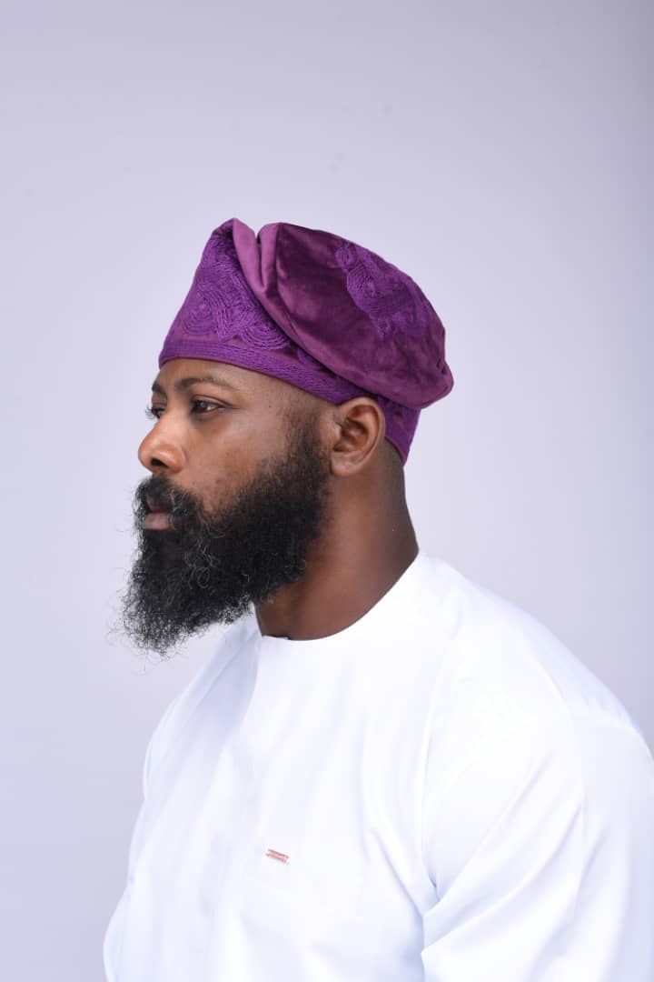 Purple Velvet Ijebu Cap with embroidery