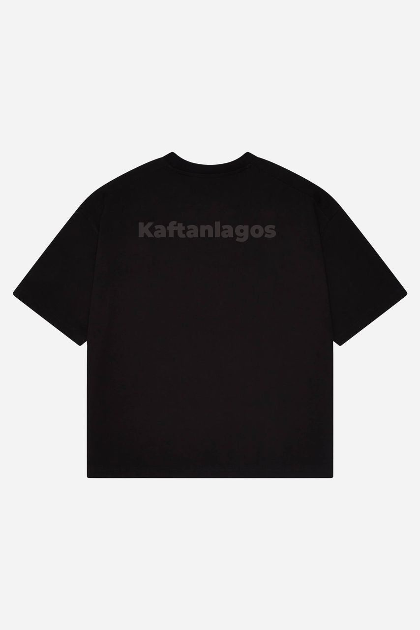 Black T-Shirt with Black "kaftanlagos" Prints