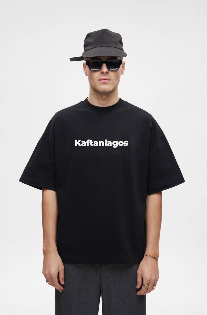 Black T-Shirt with White "kaftanlagos" Prints