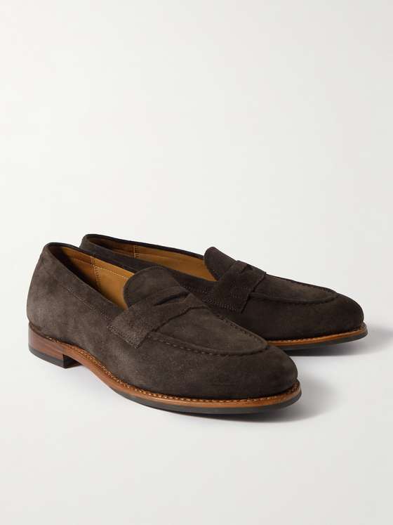 Coffee Suede Penny Loafers (Nude Welt)