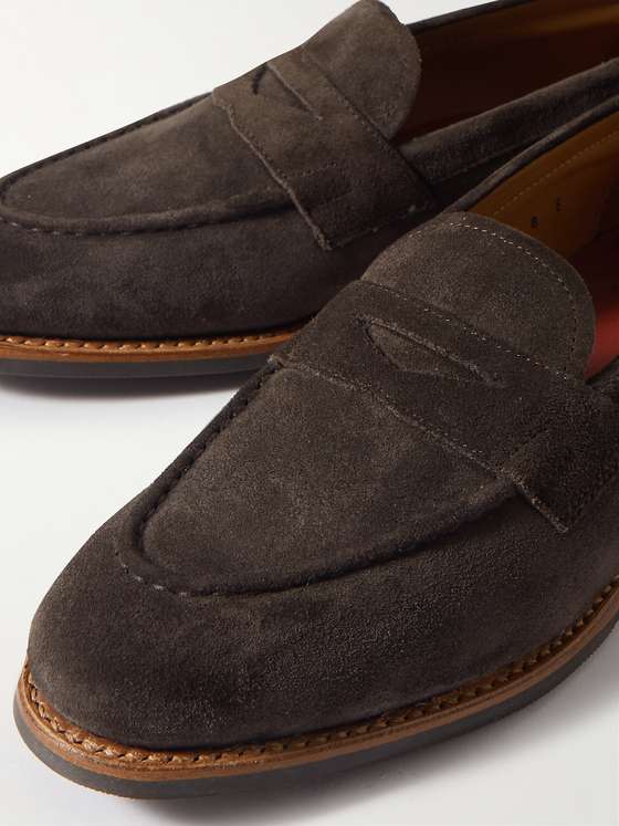 Coffee Suede Penny Loafers (Nude Welt)