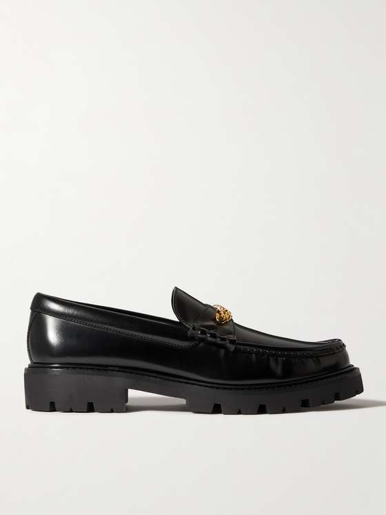 Black Leather Chain Chunky Loafers