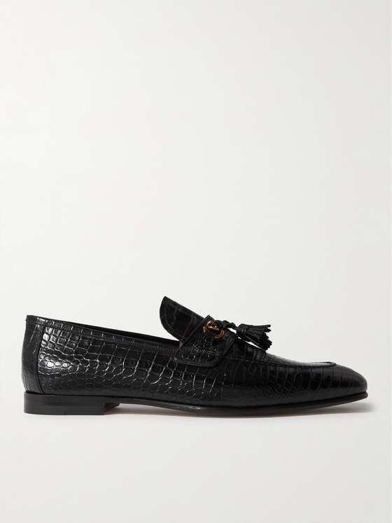 Black Croc Chain and Tassel Loafers