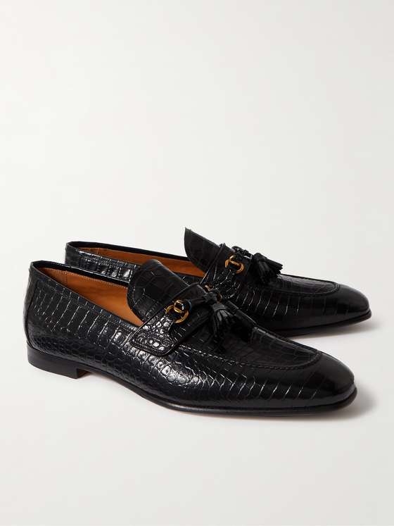 Black Croc Chain and Tassel Loafers