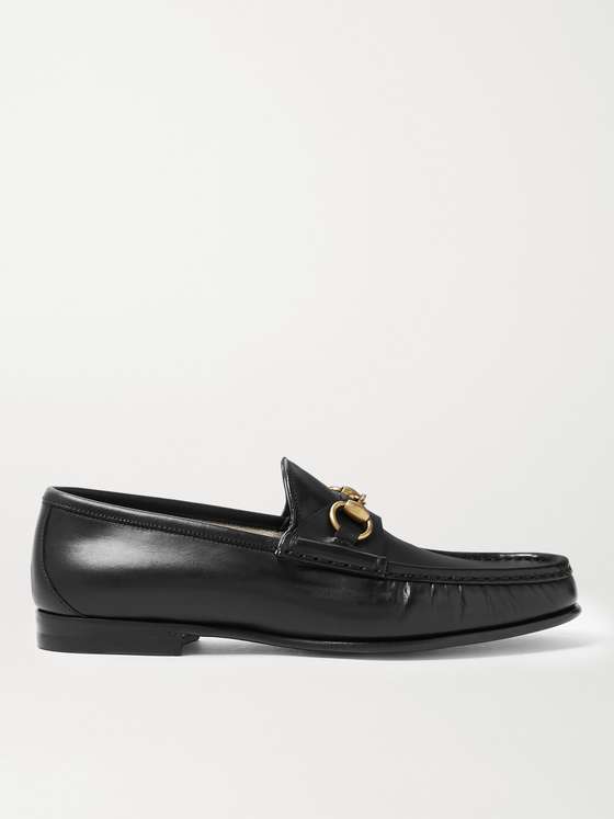 Black Leather HorseBit Loafers