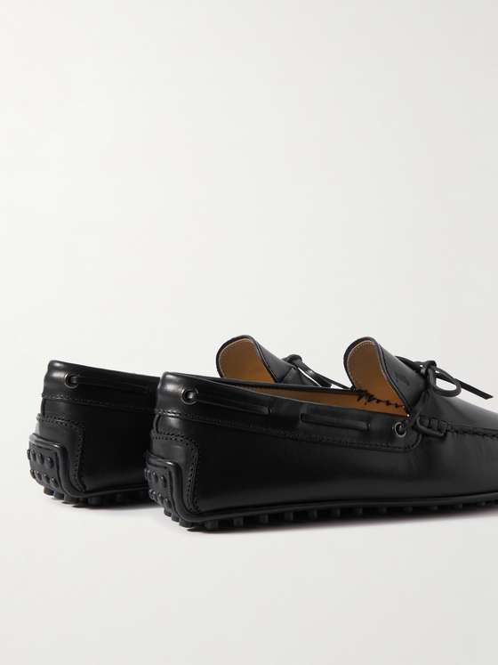 Black Leather String Driving Shoes