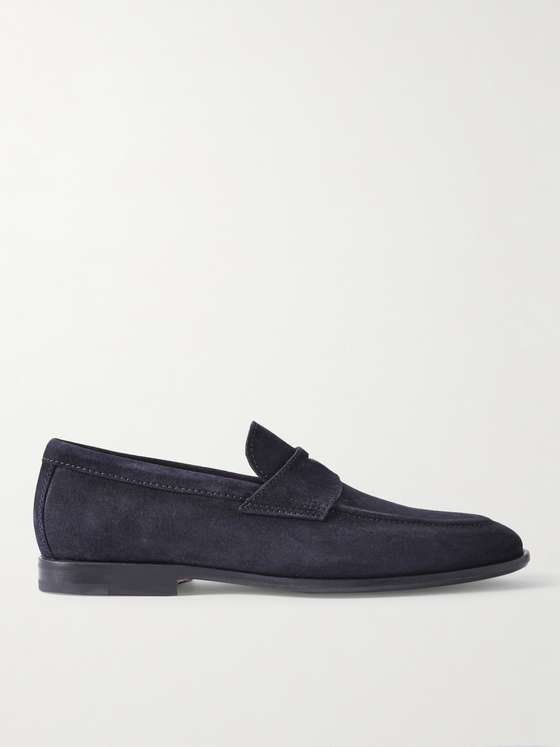 Midnight Blue Suede Penny Loafers