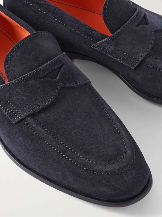 Midnight Blue Suede Penny Loafers