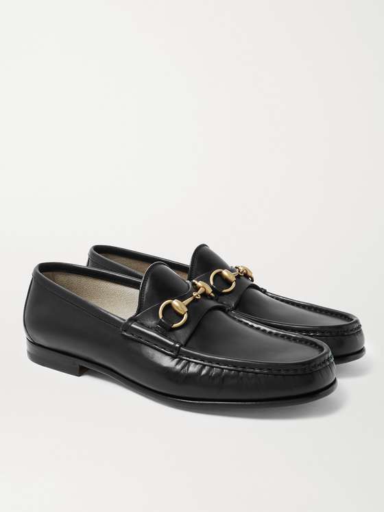 Black Leather HorseBit Loafers