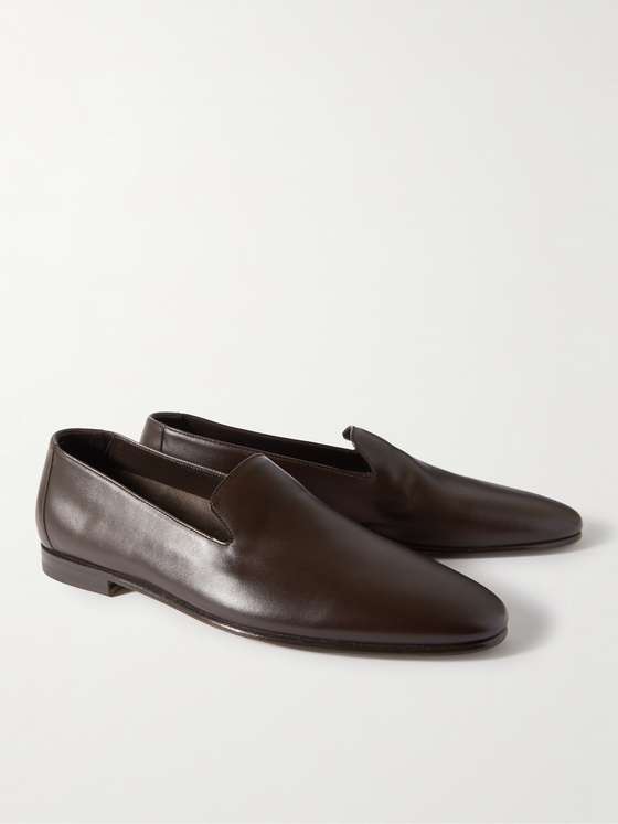 Coffee Leather Minimal Loafers