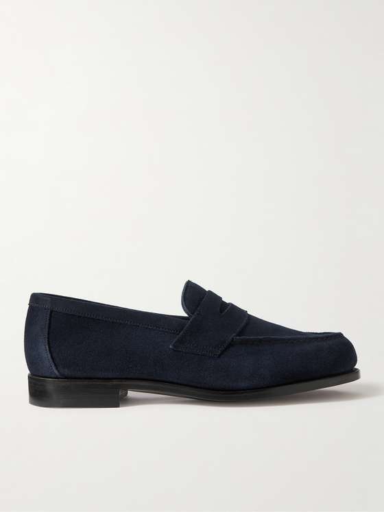 Navy Suede Penny Loafers