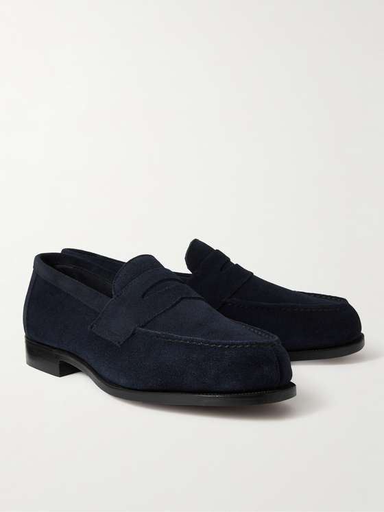 Navy Suede Penny Loafers