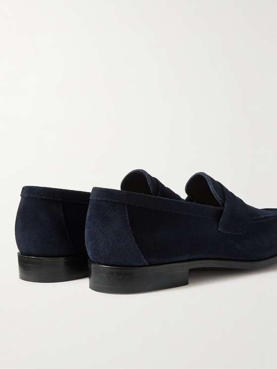 Navy Suede Penny Loafers