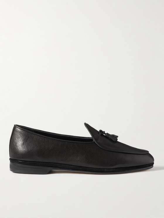 Black Leather Belgian Tassel Loafers