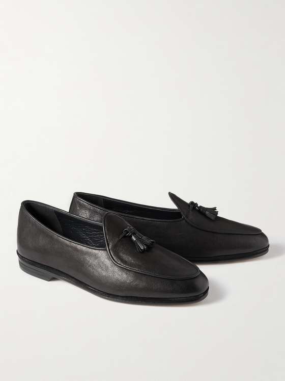 Black Leather Belgian Tassel Loafers