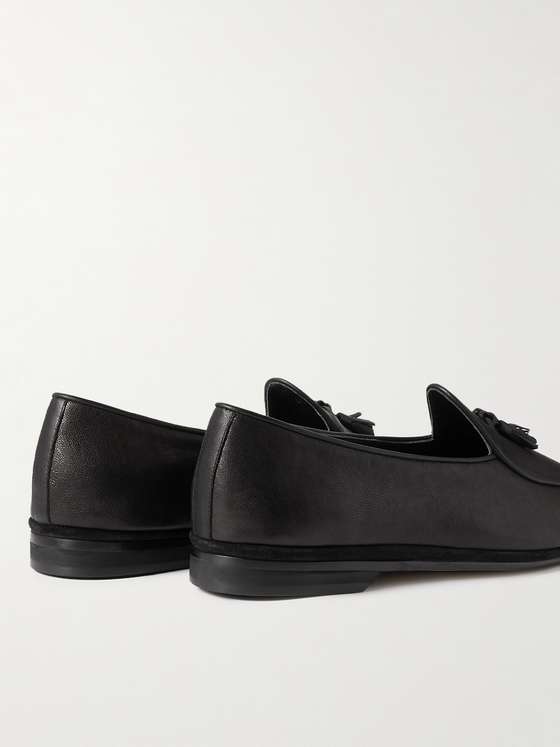 Black Leather Belgian Tassel Loafers