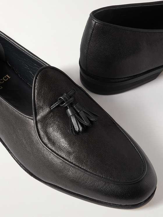 Black Leather Belgian Tassel Loafers