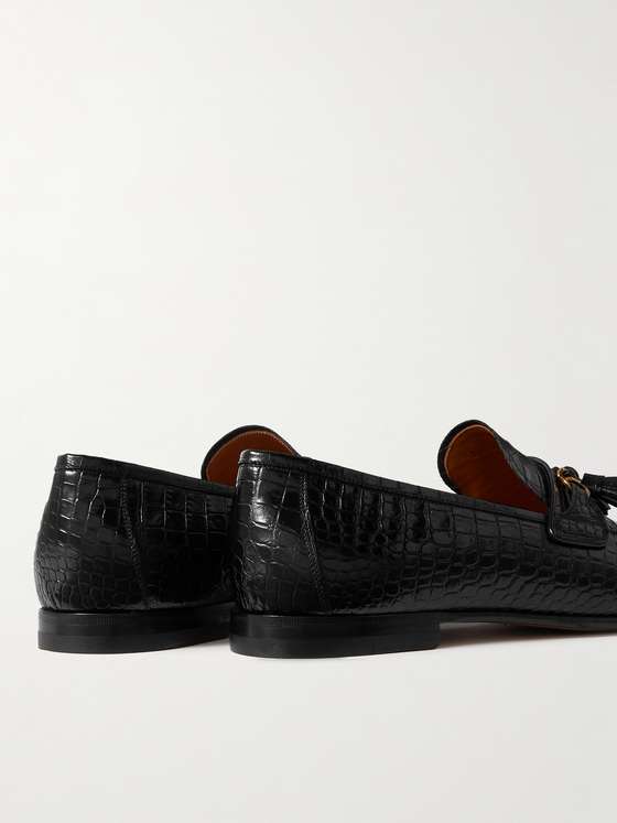 Black Croc Chain and Tassel Loafers