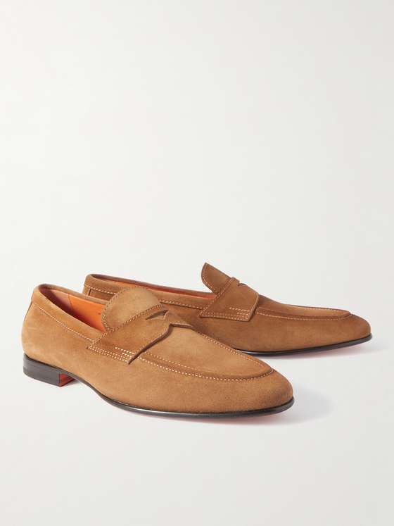 Tan Suede Penny Loafers