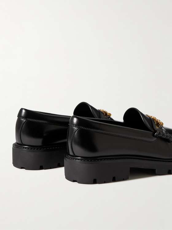 Black Leather Chain Chunky Loafers